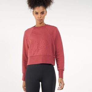 Nike Women's Pink Red Raised Shadow Logo Athletic Crew Sweatshirt Cropped XL